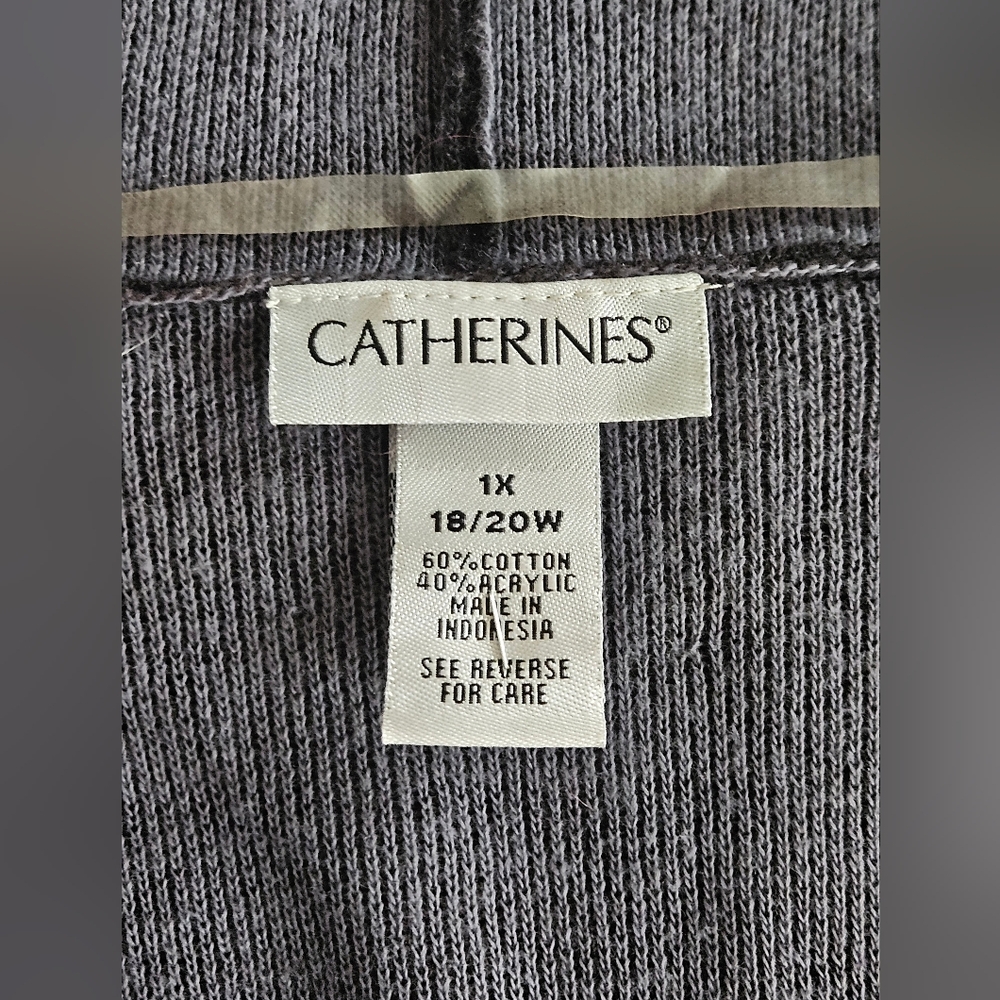 CATHERINES Black Cardigan w/ Black & Grey Open Front Drape - Picture 4 of 4